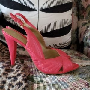 Pink sling back peep toe heels